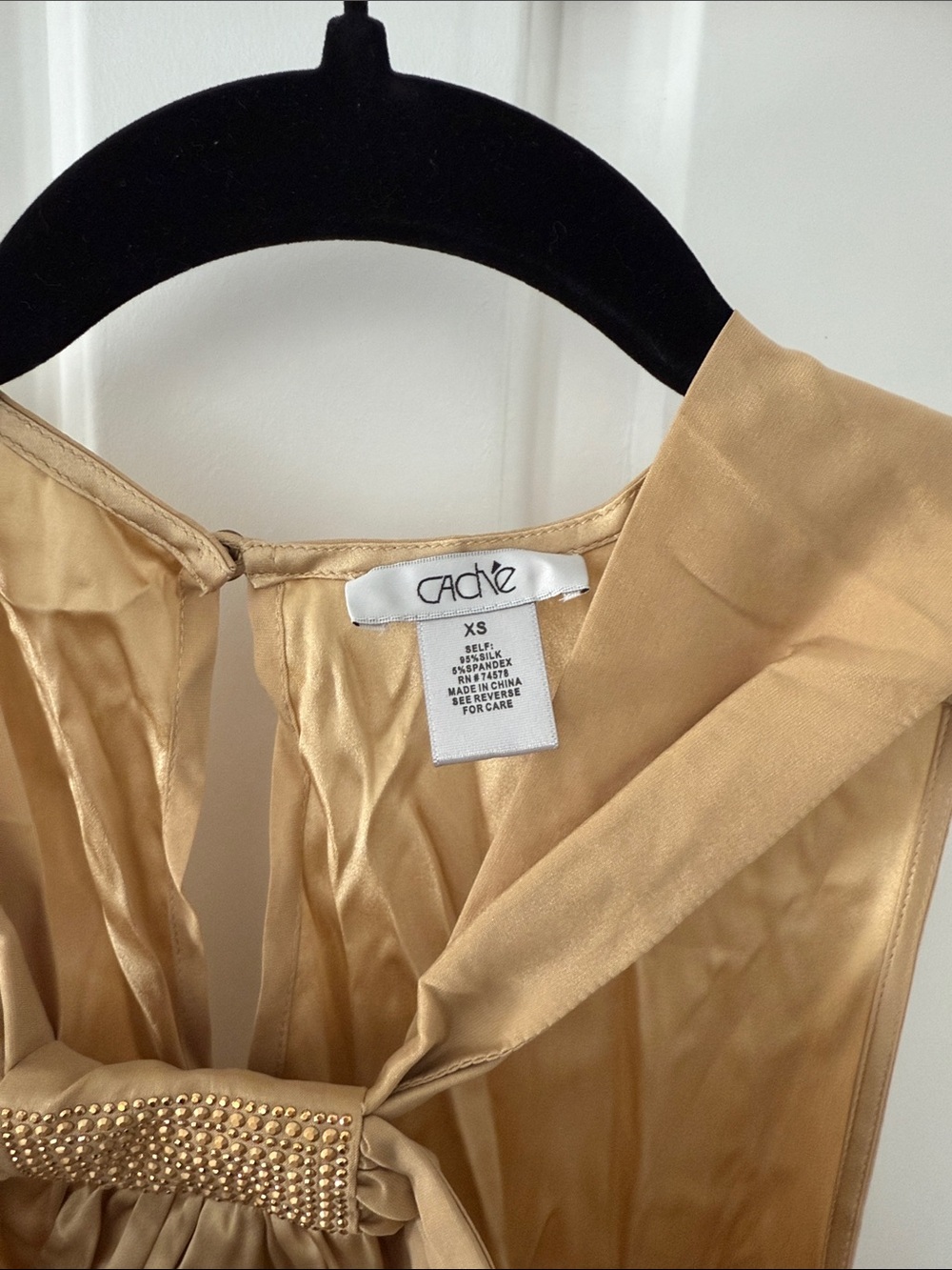 Cache Gold Silk Sleeveless Top with Beaded Detail - Picture 2 of 6